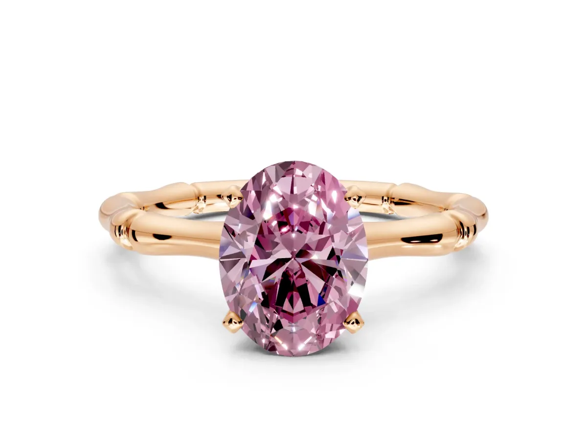 Solitaire Engagement Ring Setting for Fancy Pink Oval Center with Bamboo Band and Prong Head in Rose Gold