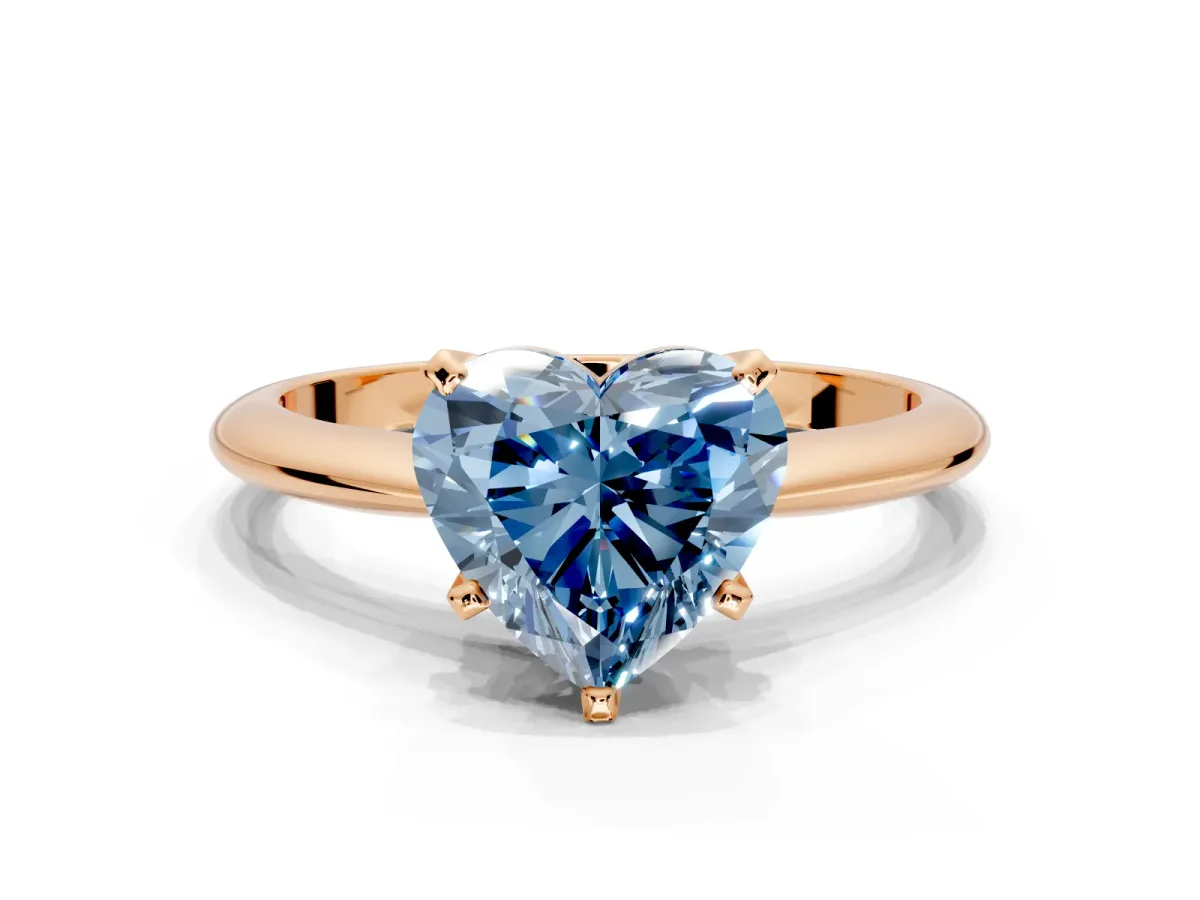 Solitaire Engagement Ring Setting for Fancy Blue Heart-Shaped Center with Knife Ridge Band and Claw Prong Head in Rose Gold
