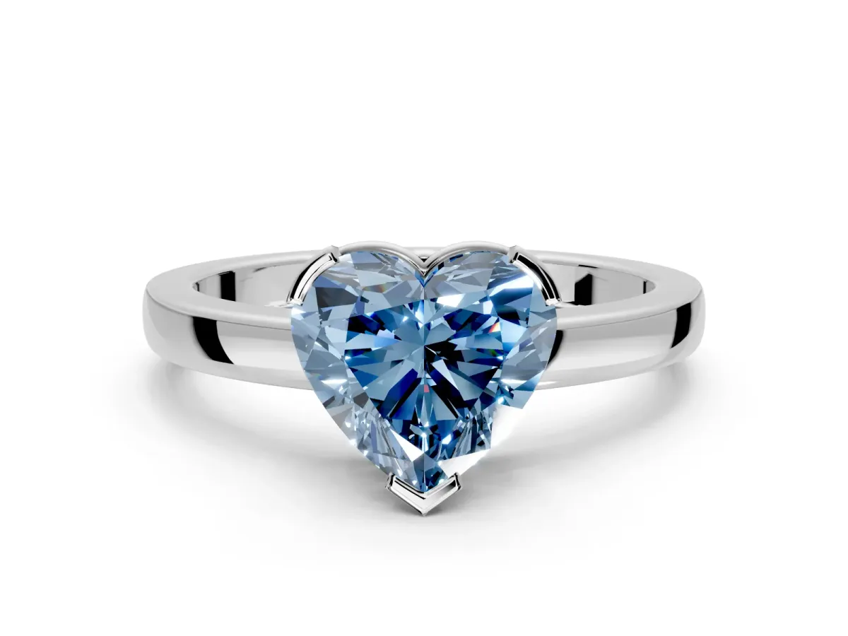 Solitaire Engagement Ring Setting for Fancy Blue Heart-Shaped Center with Plain Band and Flat Tab Prong Head in White Gold