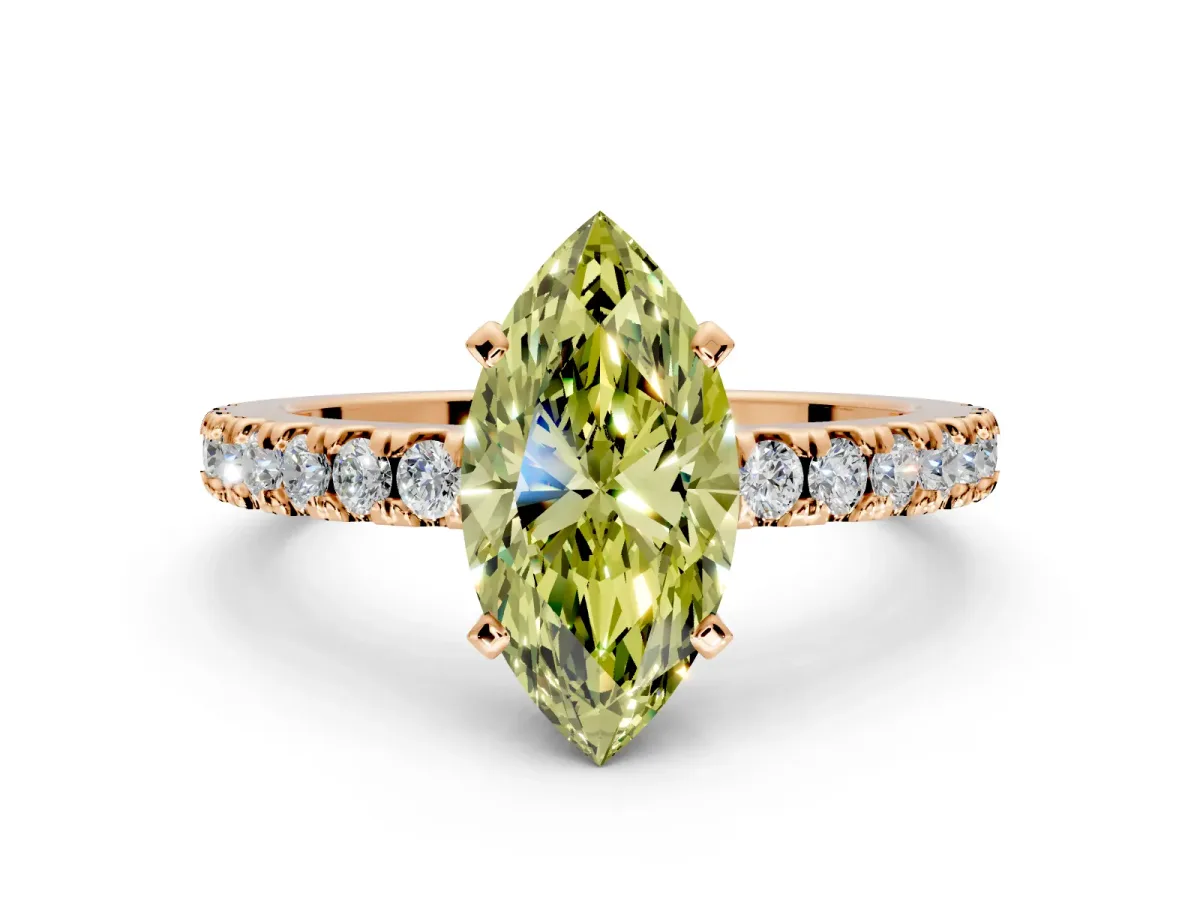 Solitaire Engagement Ring Setting for Fancy Yellow Marquise Center with Single Row Accent Band and Prong Head in Rose Gold