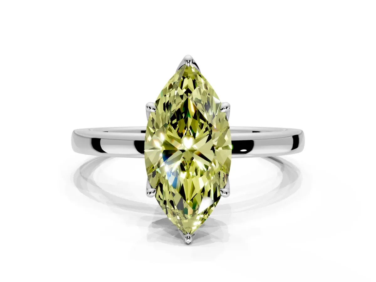 Solitaire Engagement Ring Setting for Fancy Yellow Marquise Center with Thin Rounded Plain Band and Prong Head in Sterling Silver