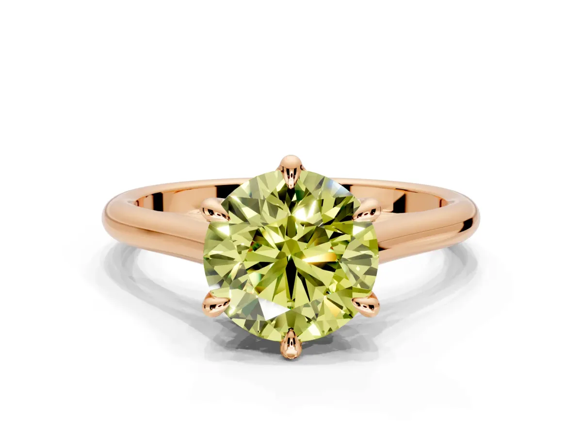Solitaire Engagement Ring Setting for Fancy Yellow Round Cut Center with Cathedral Band and Prong Head in Rose Gold