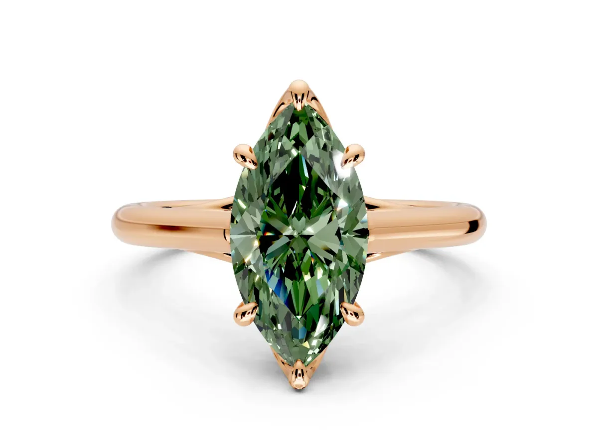 Solitaire Engagement Ring Setting for Fancy Green Marquise Center with Cathedral Band and Prong Head in Rose Gold