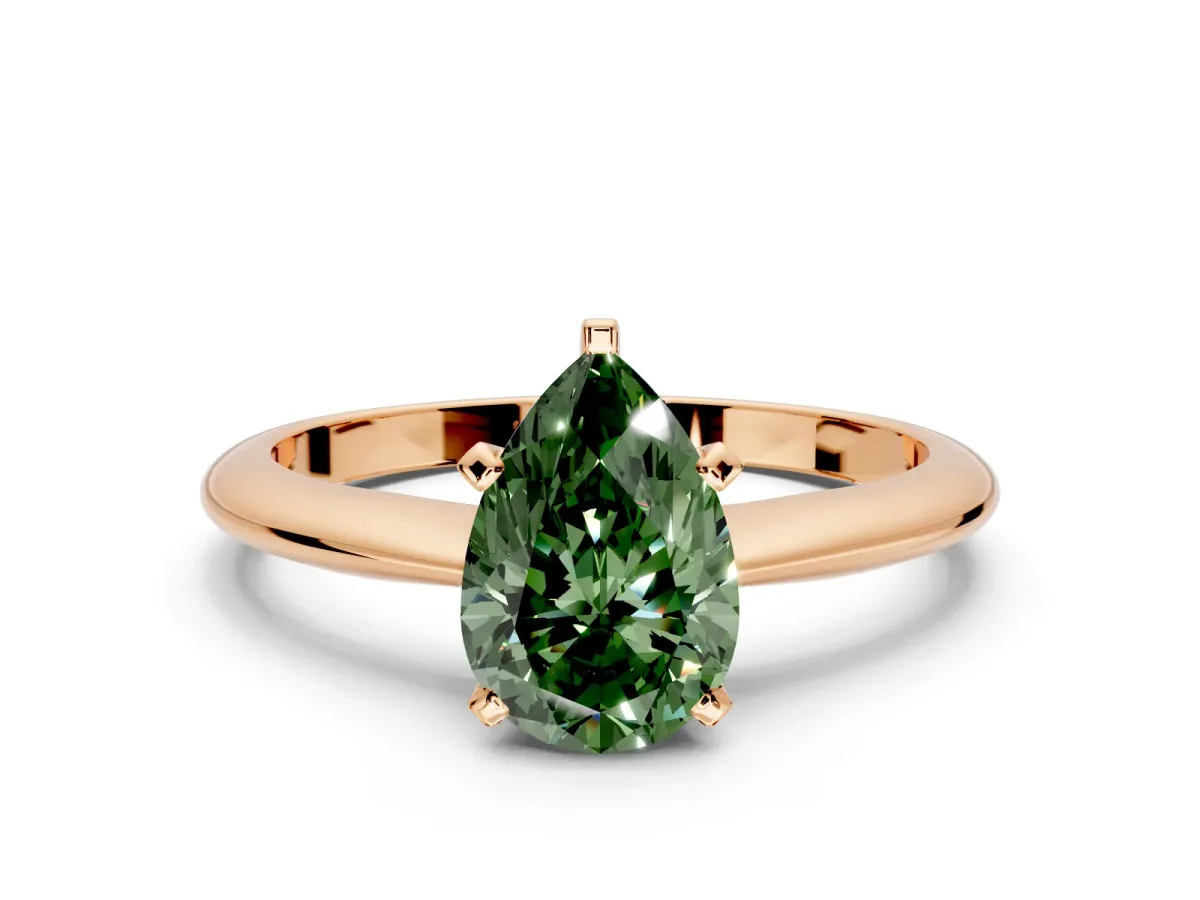Solitaire Engagement Ring Setting for Fancy Green Pear-Shaped Center with Knife Ridge Band and Claw Prong Head in Rose Gold