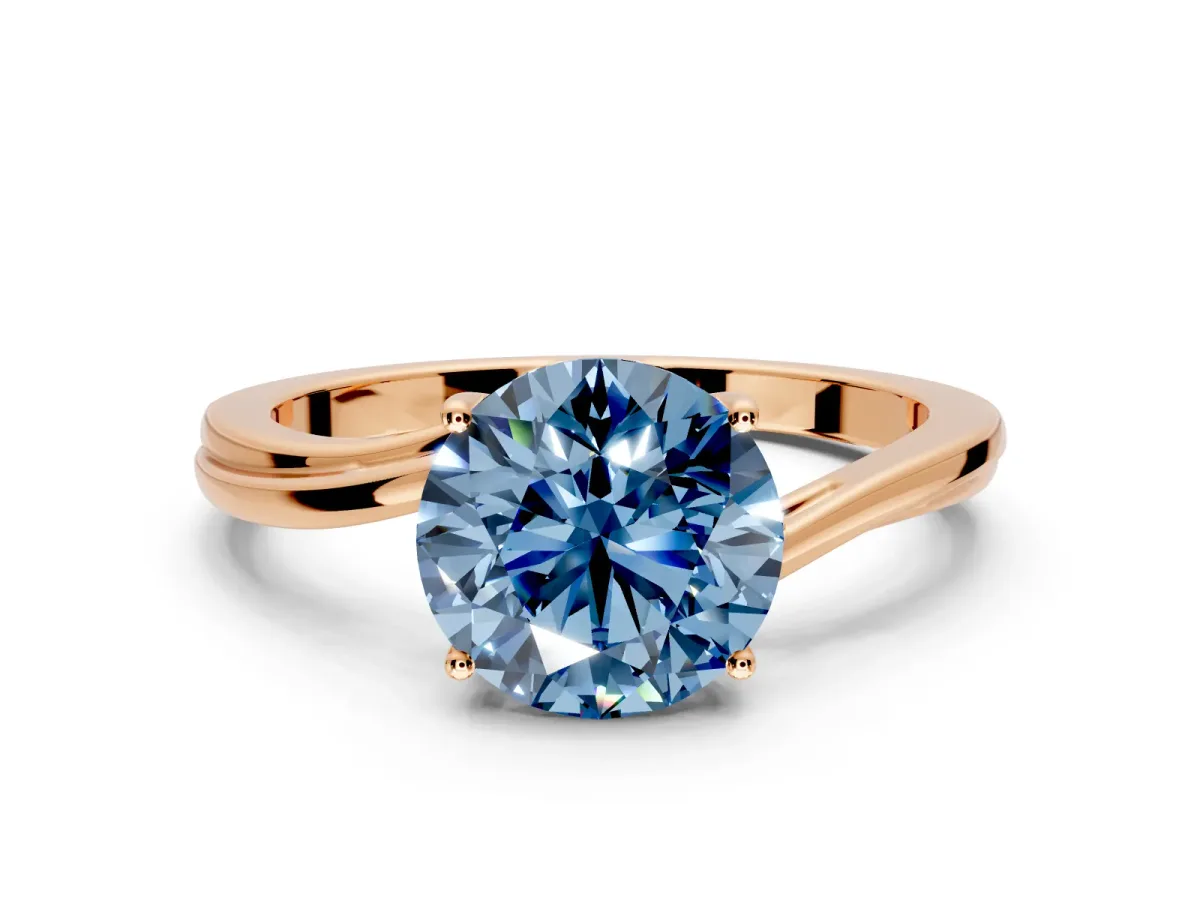 Solitaire Engagement Ring Setting for Fancy Blue Round Cut Center with Plain Bypass Twist Band and Prong Head in Rose Gold