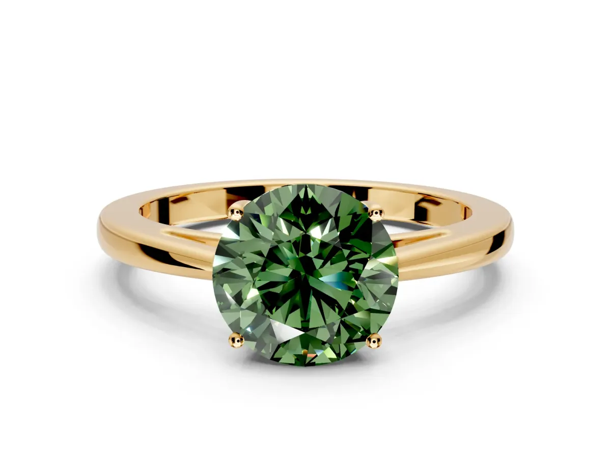 Solitaire Engagement Ring Setting for Fancy Green Round Cut Center with Open Cathedral Shoulders and Prong Head in Yellow Gold