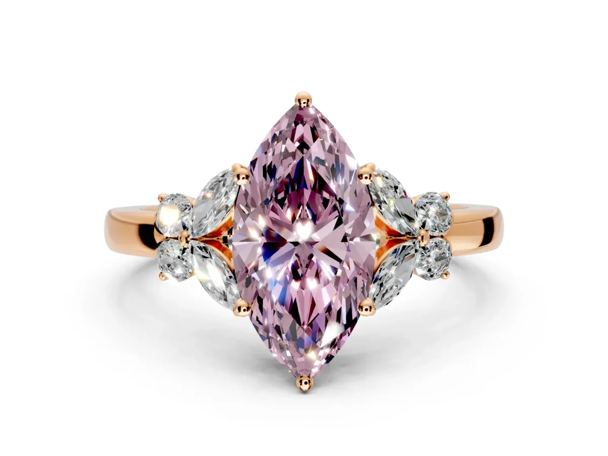 Solitaire Engagement Ring Setting for Fancy Pink Marquise Center with Marquise Flower Shoulders and Prong Head in Rose Gold
