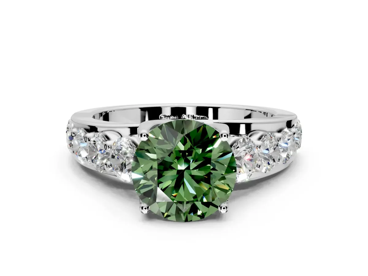 Solitaire Engagement Ring Setting for Fancy Green Round Cut Center with Graduated Shared Prongs and Prong Head in Platinum