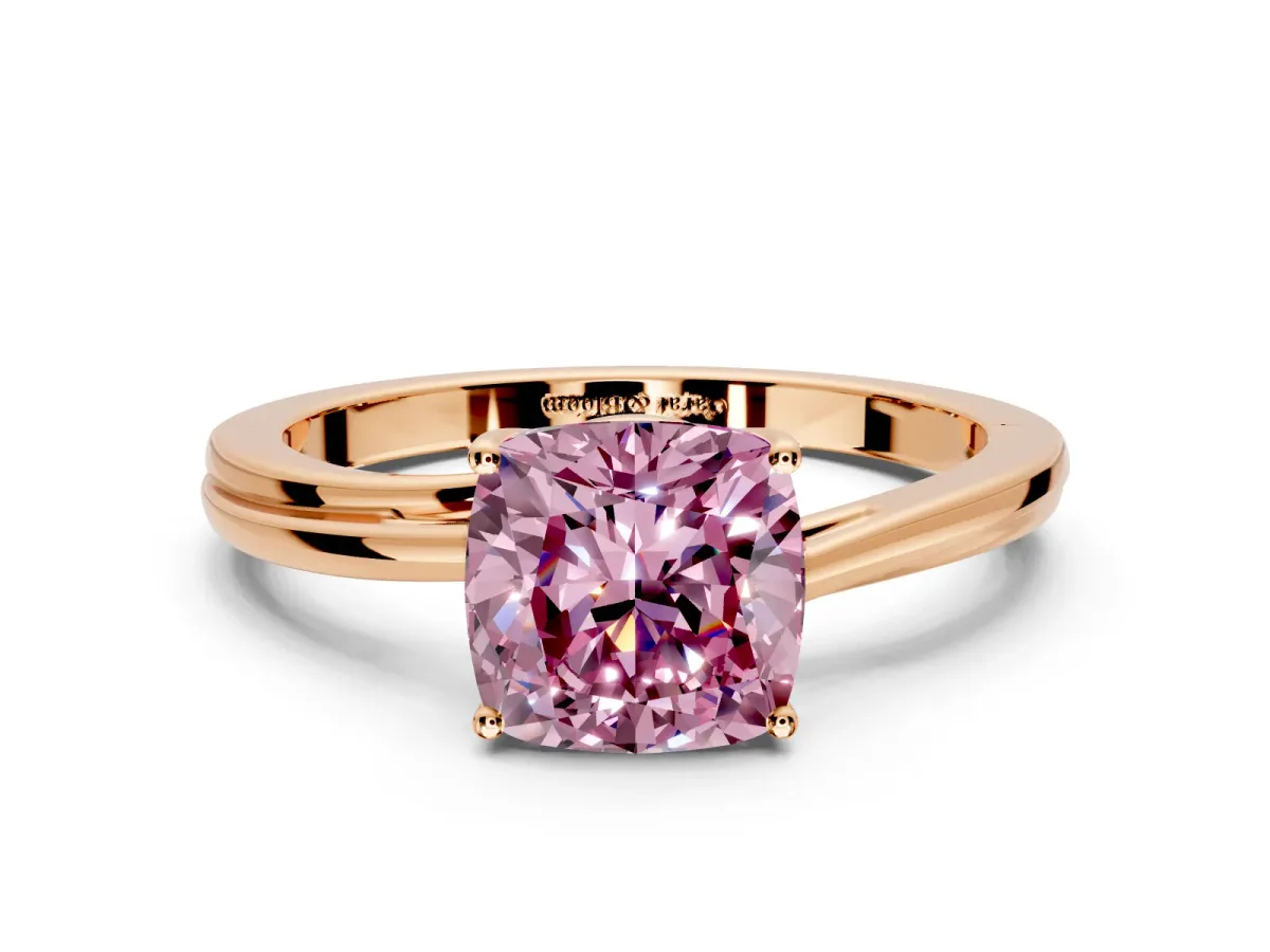 Solitaire Engagement Ring Setting for Fancy Pink Cushion Cut Center with Plain Bypass Twist Band and Prong Head in Rose Gold