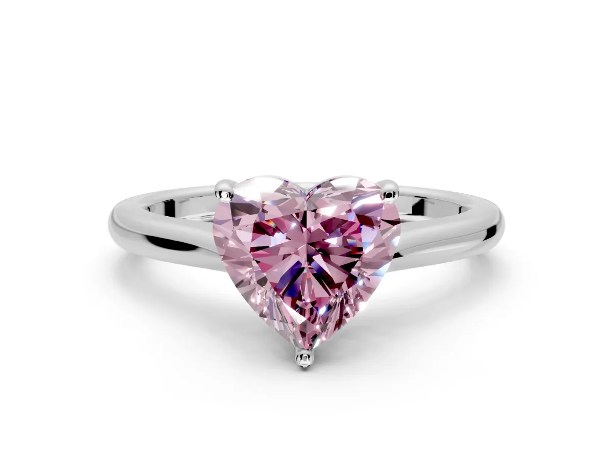Solitaire Engagement Ring Setting for Fancy Pink Heart-Shaped Center with Narrow Cathedral Band and Prong Head in Platinum