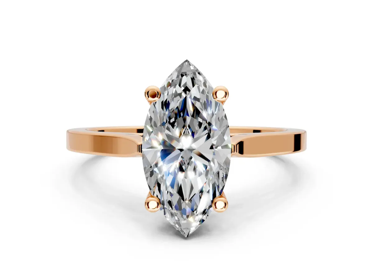 Solitaire Engagement Ring Setting for Marquise Center with Tapered Shoulders and Prong Head in Rose Gold
