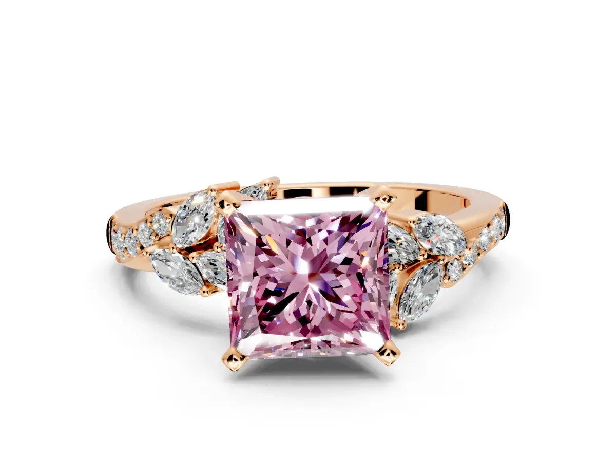 Solitaire Engagement Ring Setting for Fancy Pink Princess Cut Center with Marquise Accent Twist Band and Prong Head in Rose Gold