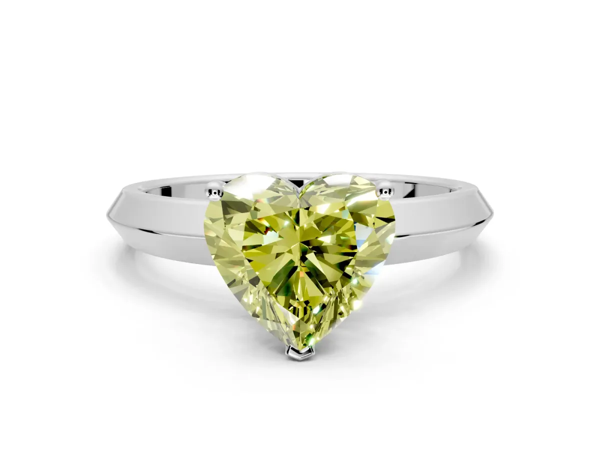 Solitaire Engagement Ring Setting for Fancy Yellow Heart-Shaped Center with Wide Knife Ridge Band and Prong Head in Sterling Silver