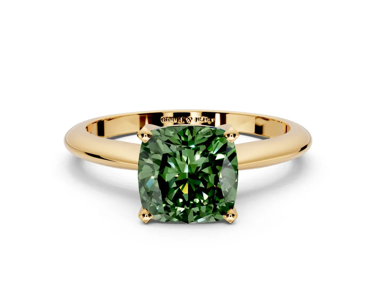Solitaire Engagement Ring Setting for Fancy Green Cushion Cut Center with Knife Ridge Band and Claw Prong Head in Yellow Gold