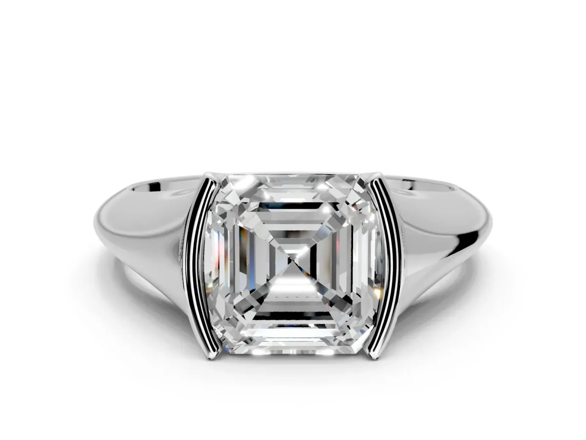Tension Engagement Ring Setting for Asscher Cut Center with Wide Tapered Band and Tension Head in Platinum