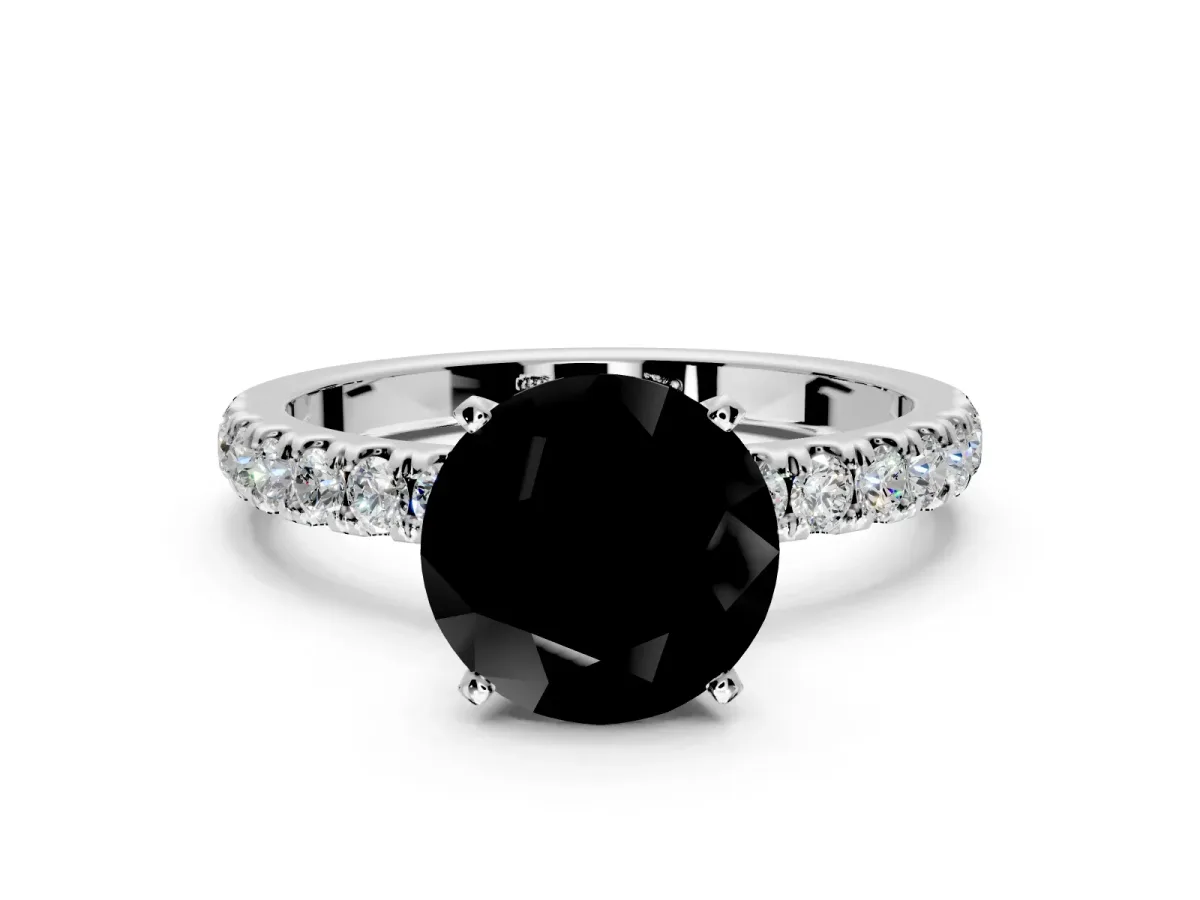 Open Basket Engagement Ring Setting for Fancy Black Round Cut Center with Pave Band and Prong Head in Platinum