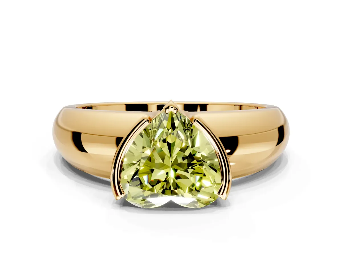Tension Engagement Ring Setting for Fancy Yellow Heart-Shaped Center with Wide Flat Band and Tension Head in Yellow Gold