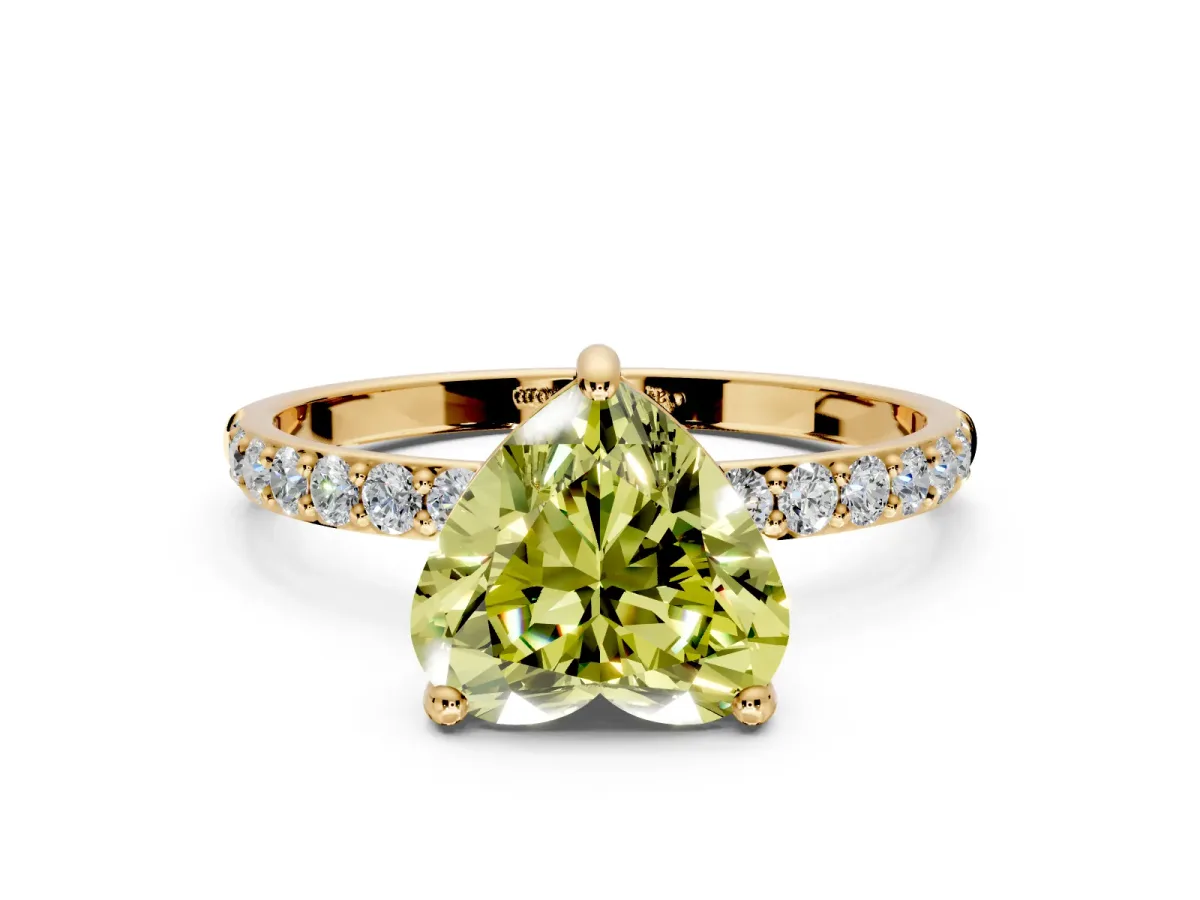 Solitaire Engagement Ring Setting for Fancy Yellow Heart-Shaped Center with Pave Accents and Prong Head in Yellow Gold