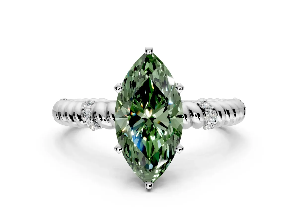 Rope Engagement Ring Setting for Fancy Green Marquise Center with Accent Shoulders and Prong Head in Sterling Silver