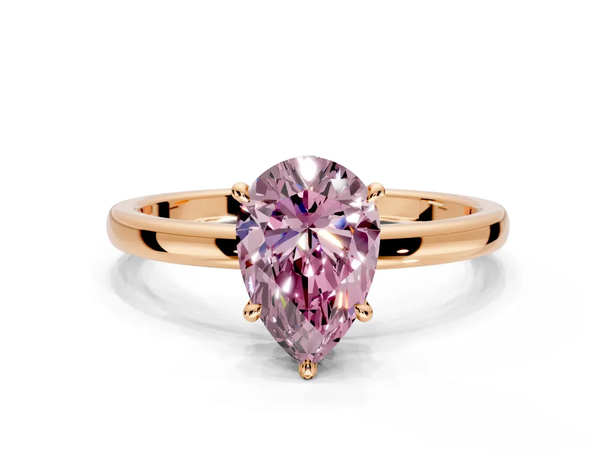 Hidden Halo Engagement Ring Setting for Fancy Pink Pear-Shaped Center with Plain Band and Tall Prong Head in Rose Gold