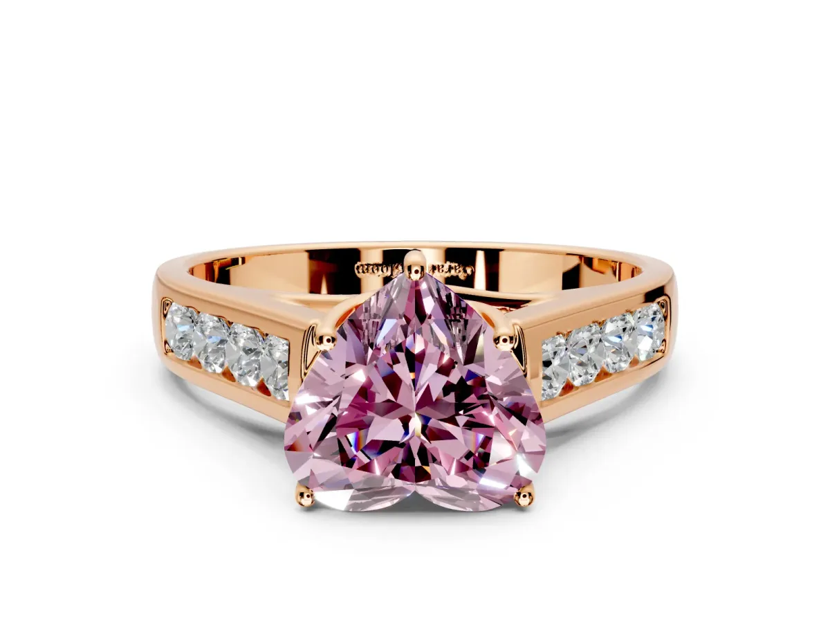 Solitaire Engagement Ring Setting for Fancy Pink Heart-Shaped Center with Cathedral Channel Band and Prong Head in Rose Gold
