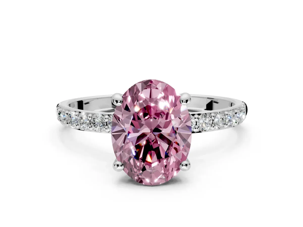 Solitaire Engagement Ring Setting for Fancy Pink Oval Center with Pave Accents and Prong Head in Platinum