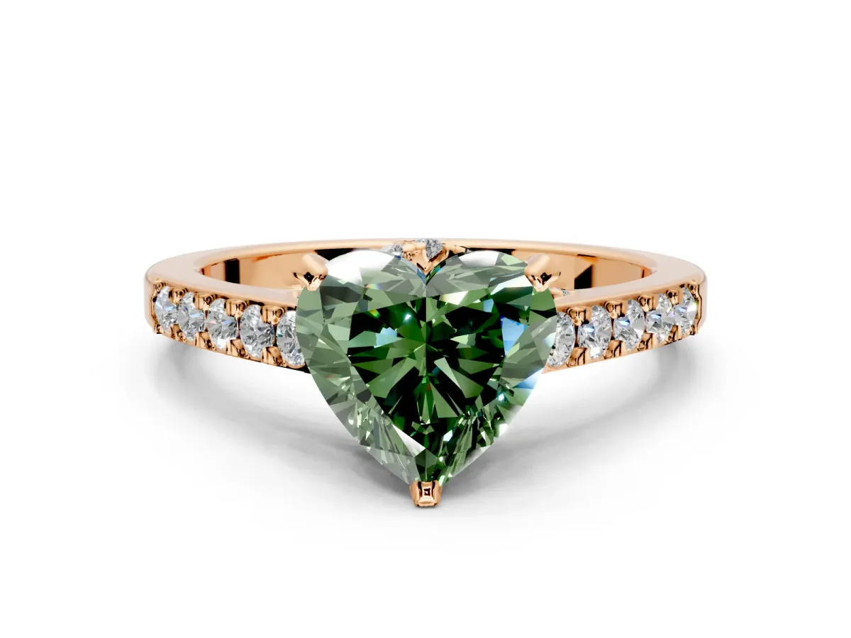 Solitaire Engagement Ring Setting for Fancy Green Heart-Shaped Center with Crossover Accents and Prong Head in Rose Gold