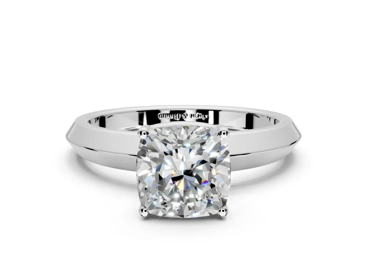 Solitaire Engagement Ring Setting for Cushion Cut Center with Wide Knife Ridge Band and Prong Head in Sterling Silver