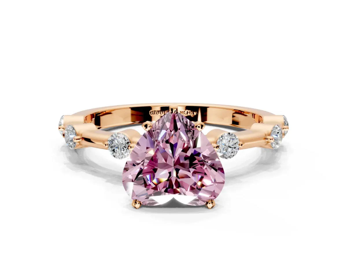 Solitaire Engagement Ring Setting for Fancy Pink Heart-Shaped Center with Bezel Station Band and Prong Head in Rose Gold