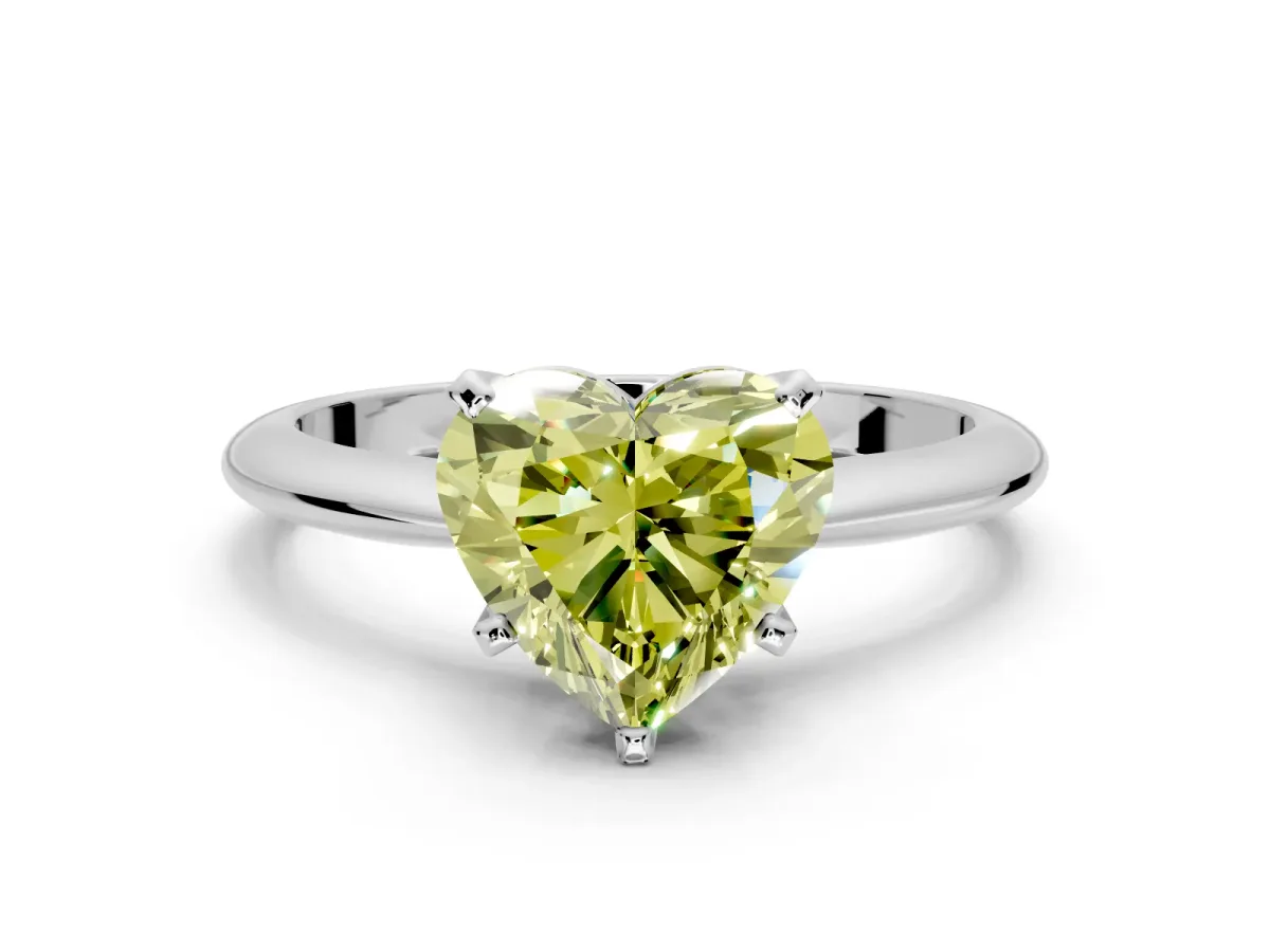 Solitaire Engagement Ring Setting for Fancy Yellow Heart-Shaped Center with Knife Ridge Band and Claw Prong Head in White Gold