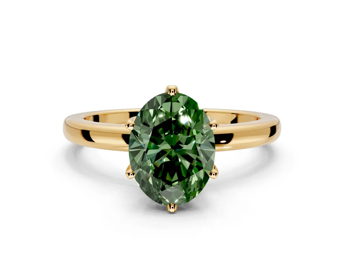 Solitaire Engagement Ring Setting for Fancy Green Oval Center with Plain Band and Tulip Prong Head in Yellow Gold