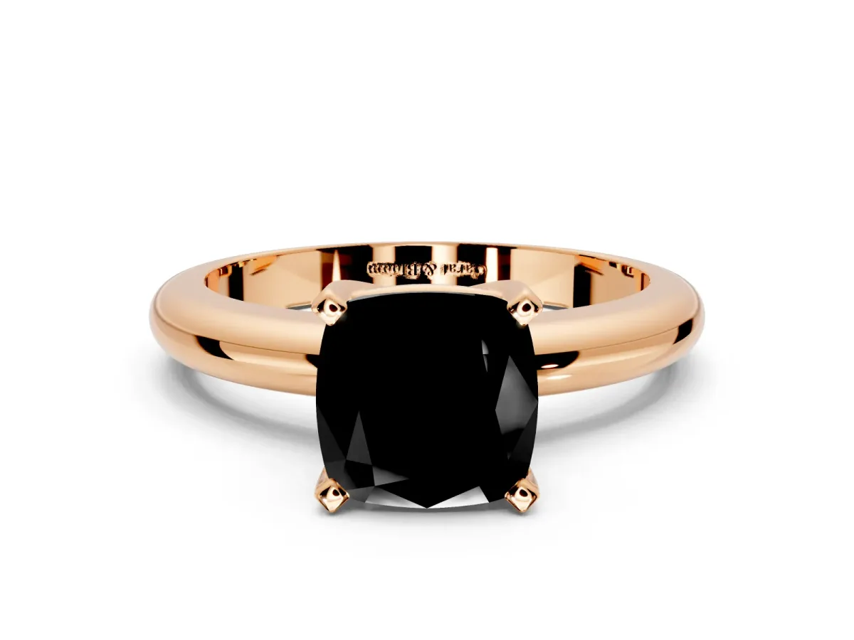 Solitaire Engagement Ring Setting for Fancy Black Cushion Cut Center with Wire Band and Prong Head in Rose Gold