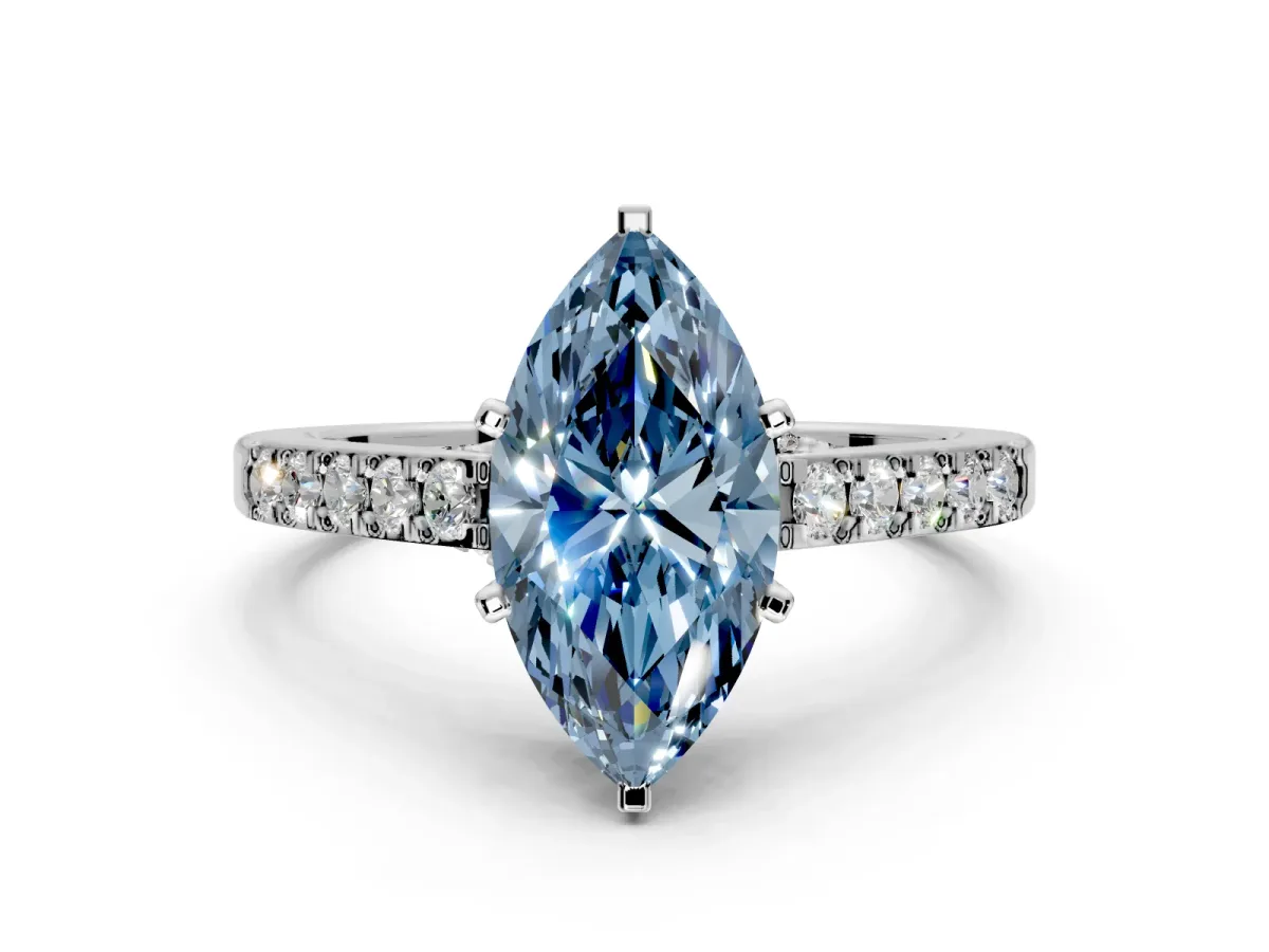 Solitaire Engagement Ring Setting for Fancy Blue Marquise Center with Crossover Accents and Prong Head in Sterling Silver