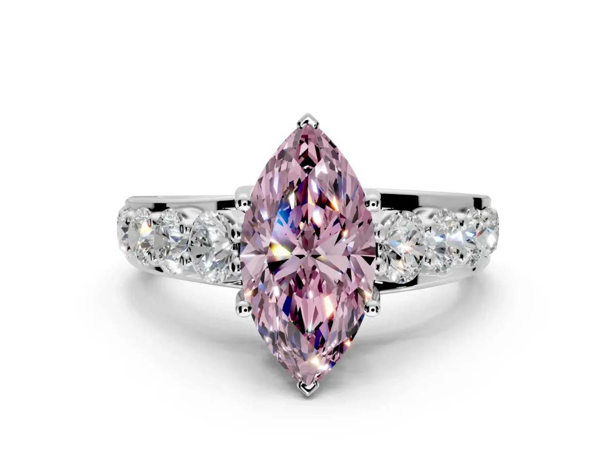 Solitaire Engagement Ring Setting for Fancy Pink Marquise Center with Graduated Shared Prongs and Prong Head in Platinum