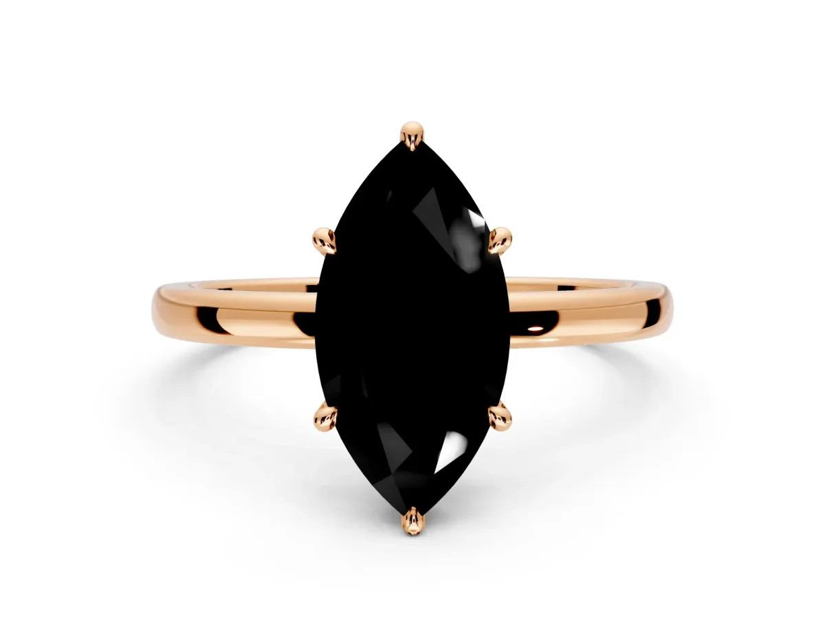 Hidden Halo Engagement Ring Setting for Fancy Black Marquise Center with Plain Band and Tall Prong Head in Rose Gold