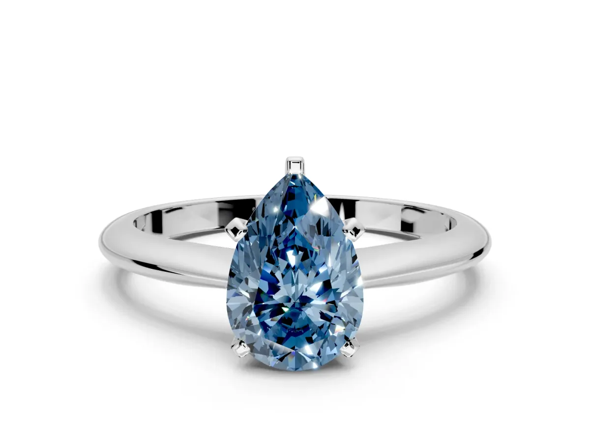 Solitaire Engagement Ring Setting for Fancy Blue Pear-Shaped Center with Knife Ridge Band and Claw Prong Head in Platinum