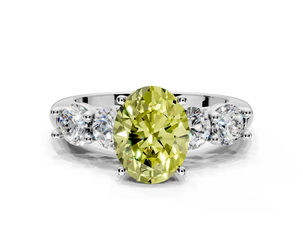 5 Stone Engagement Ring Setting for Fancy Yellow Oval Center with Graduated Accents and Prong Head in Platinum