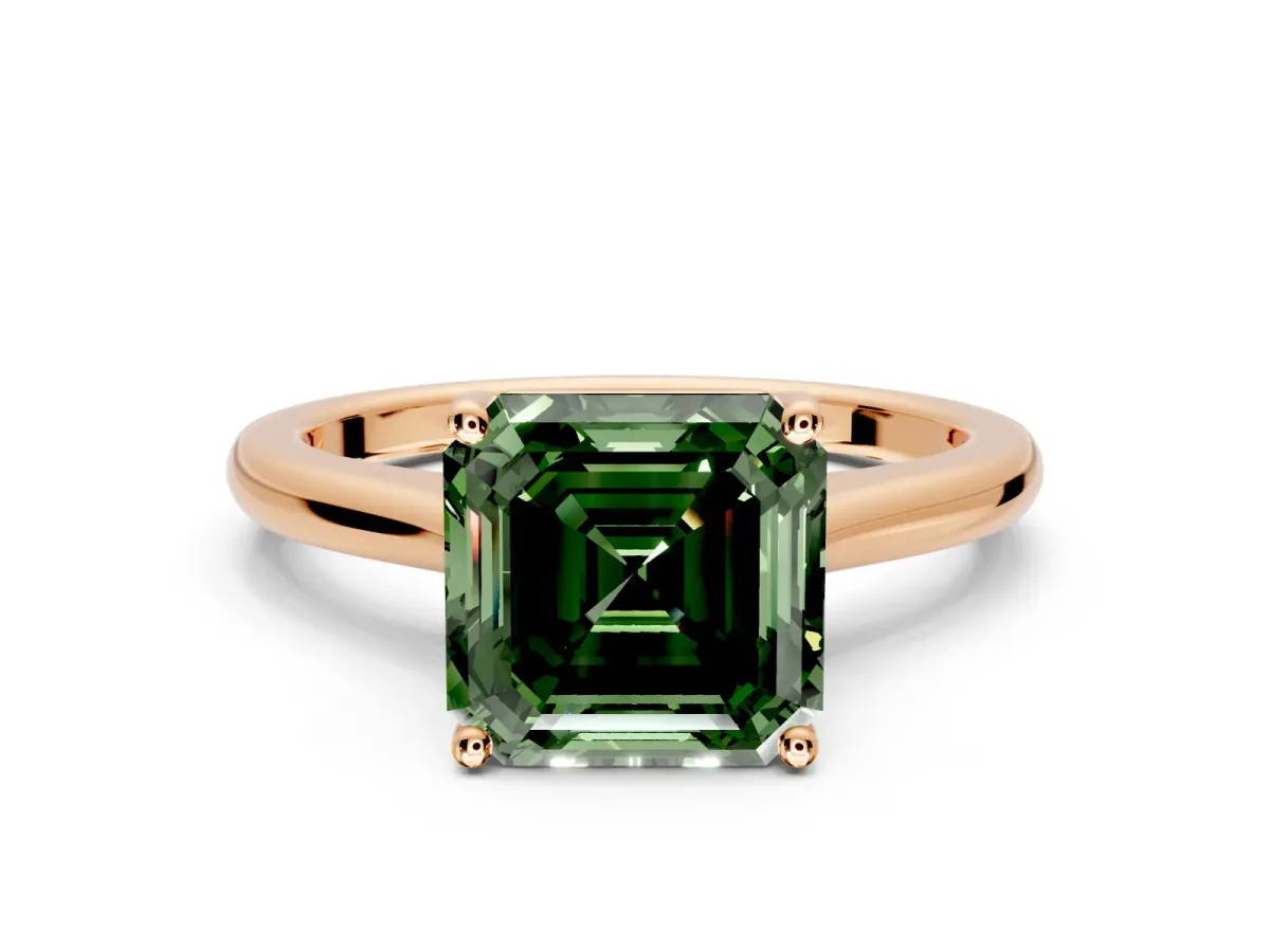 Solitaire Engagement Ring Setting for Fancy Green Asscher Cut Center with Narrow Cathedral Band and Prong Head in Rose Gold