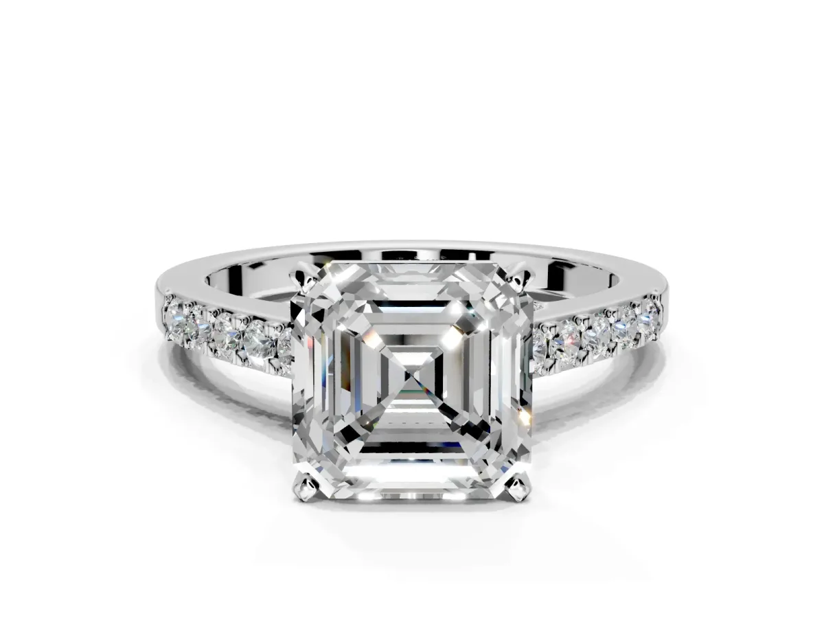 Solitaire Engagement Ring Setting for Asscher Cut Center with Crossover Accents and Prong Head in Sterling Silver