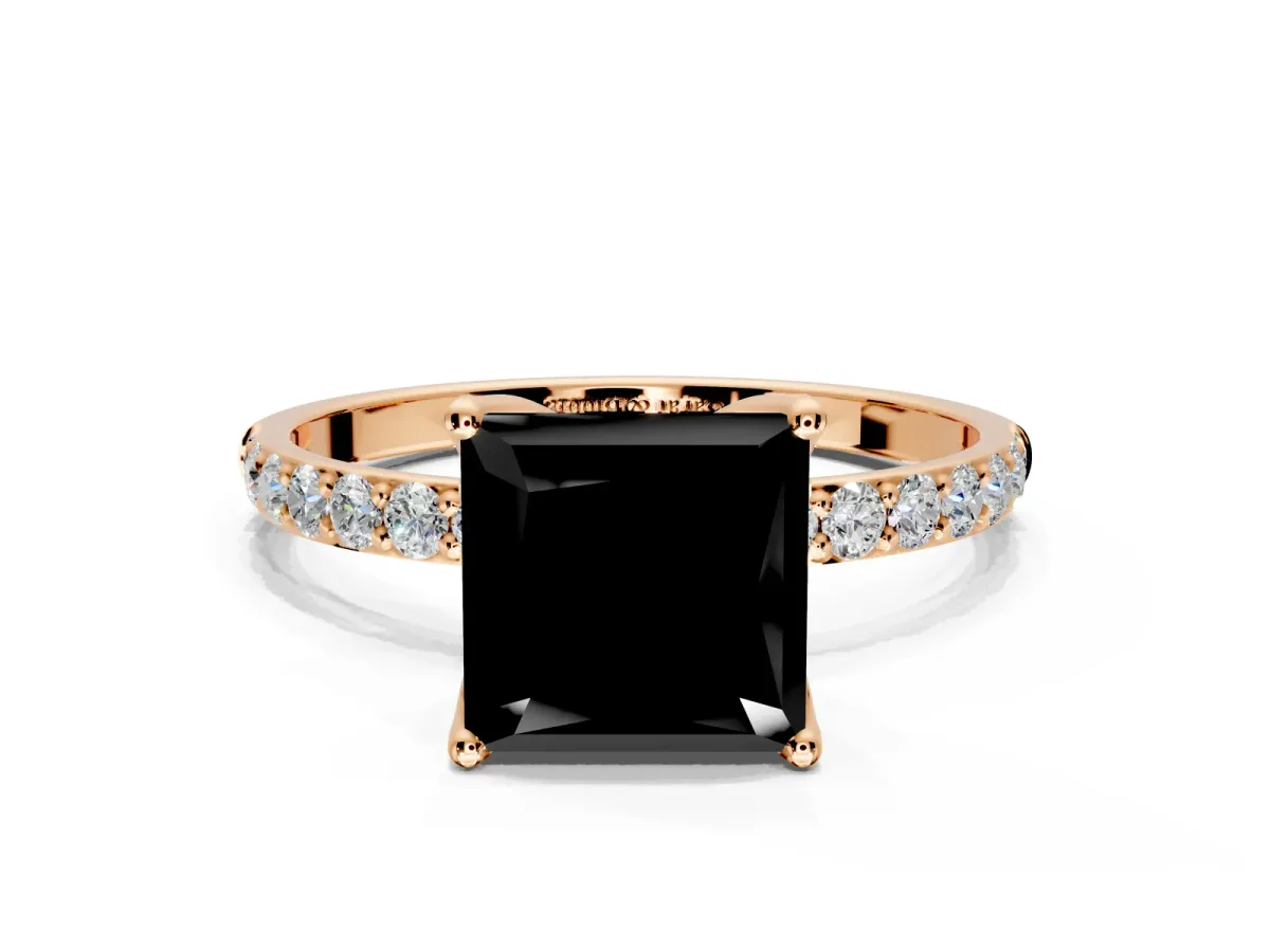 Solitaire Engagement Ring Setting for Fancy Black Princess Cut Center with Fine Pave Accents and Prong Head in Rose Gold