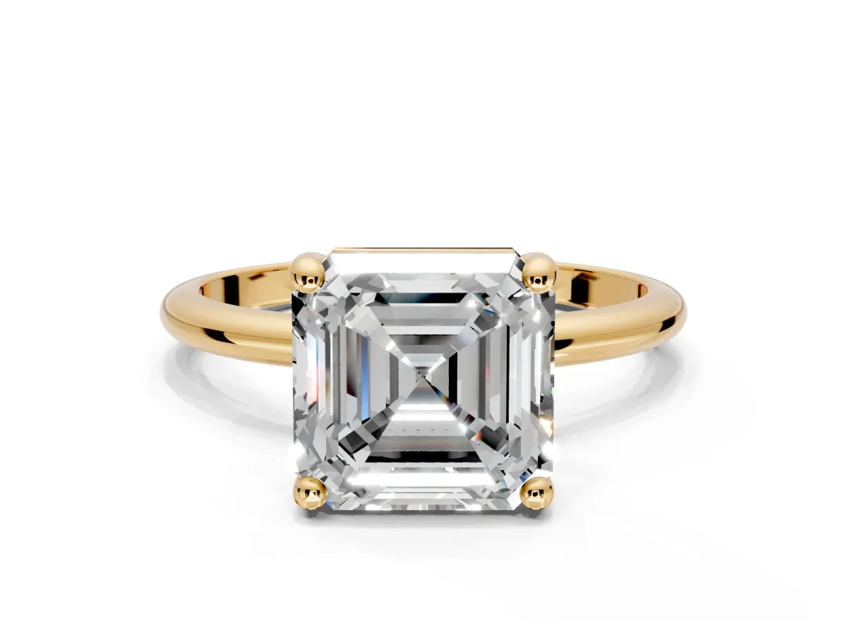 Minimalist Solitaire Engagement Ring Setting for Asscher Cut Center with Thin Band and Prong Head in Yellow Gold