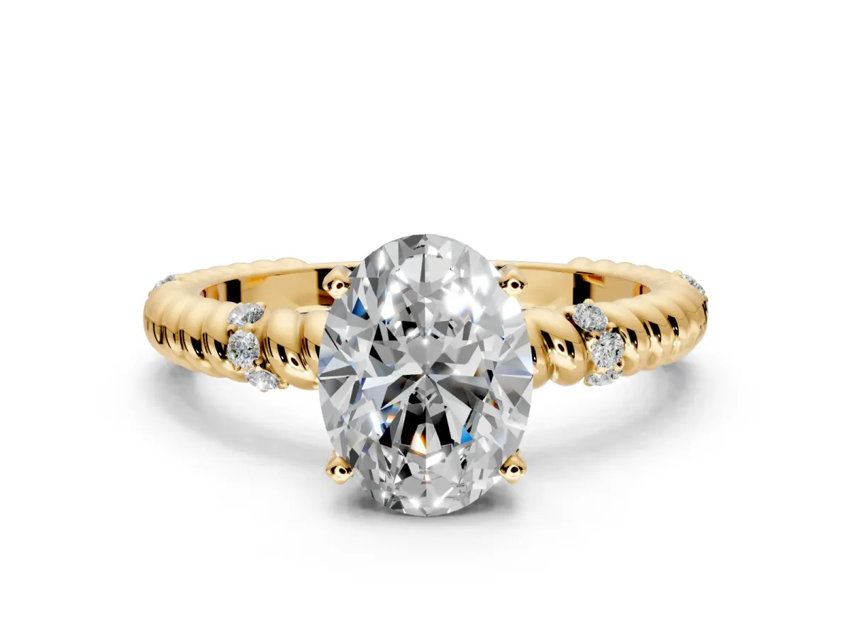 Rope Engagement Ring Setting for Oval Center with Accent Shoulders and Prong Head in Yellow Gold