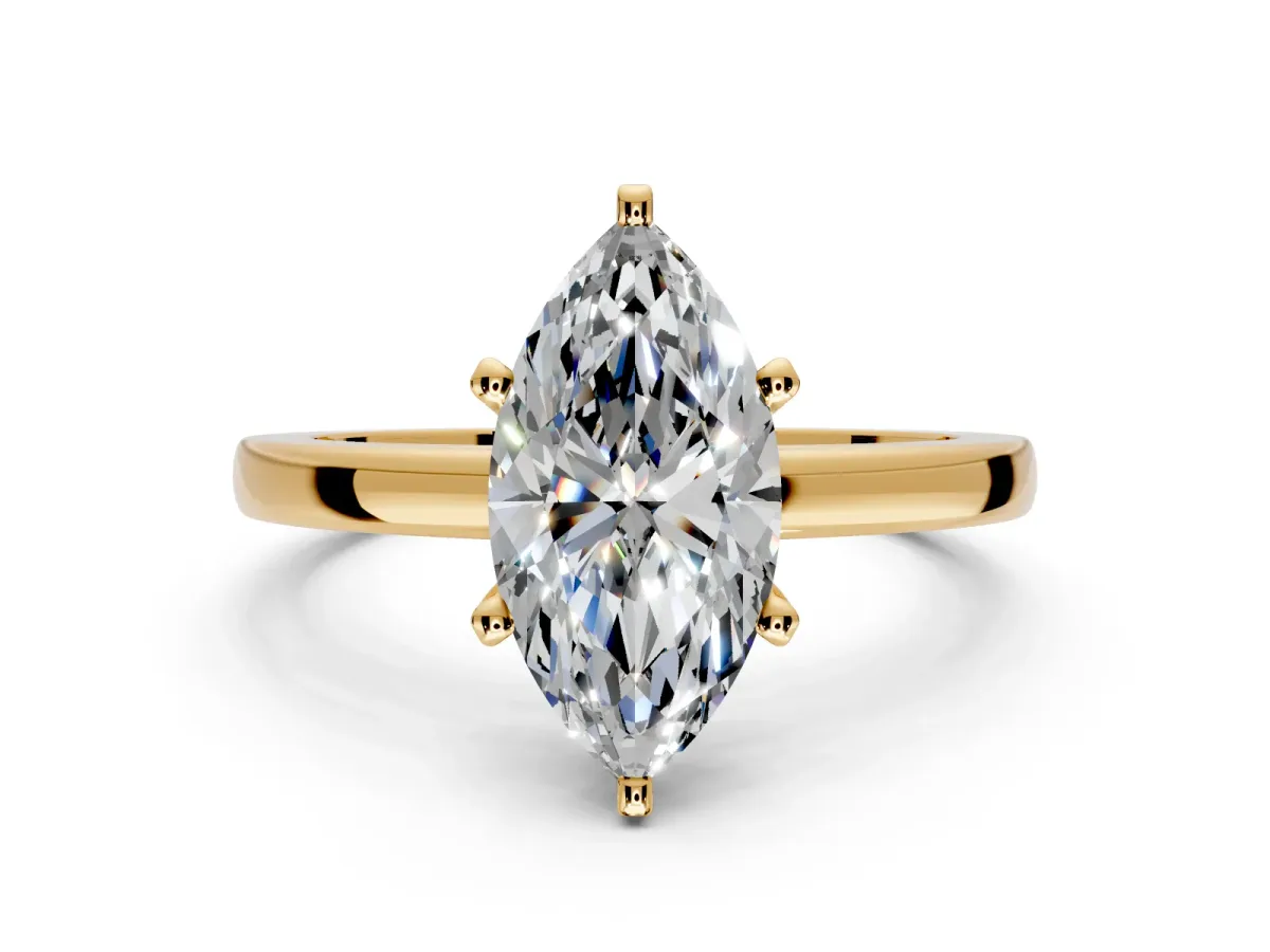 Solitaire Engagement Ring Setting for Marquise Center with Basket Rail and Prong Head in Yellow Gold