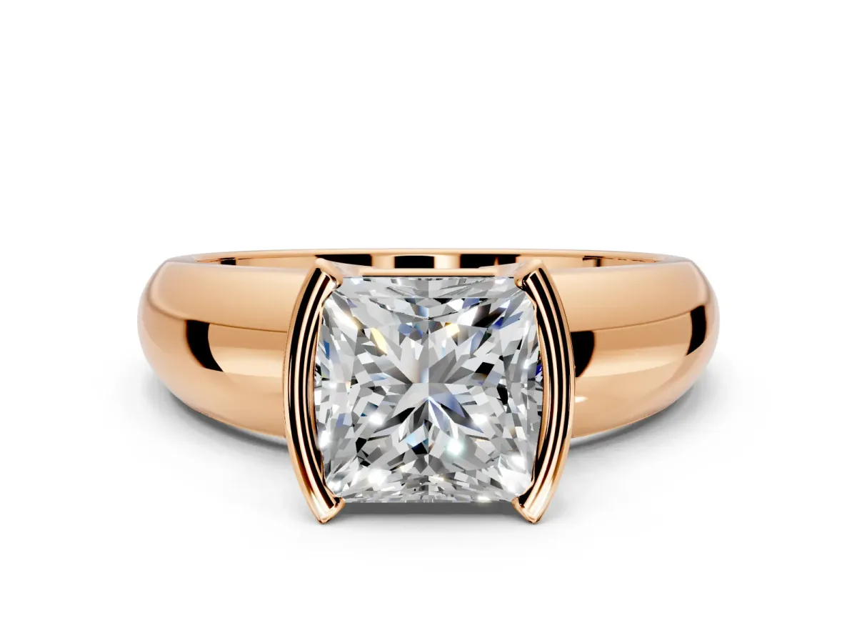 Tension Engagement Ring Setting for Princess Cut Center with Wide Flat Band and Tension Head in Rose Gold