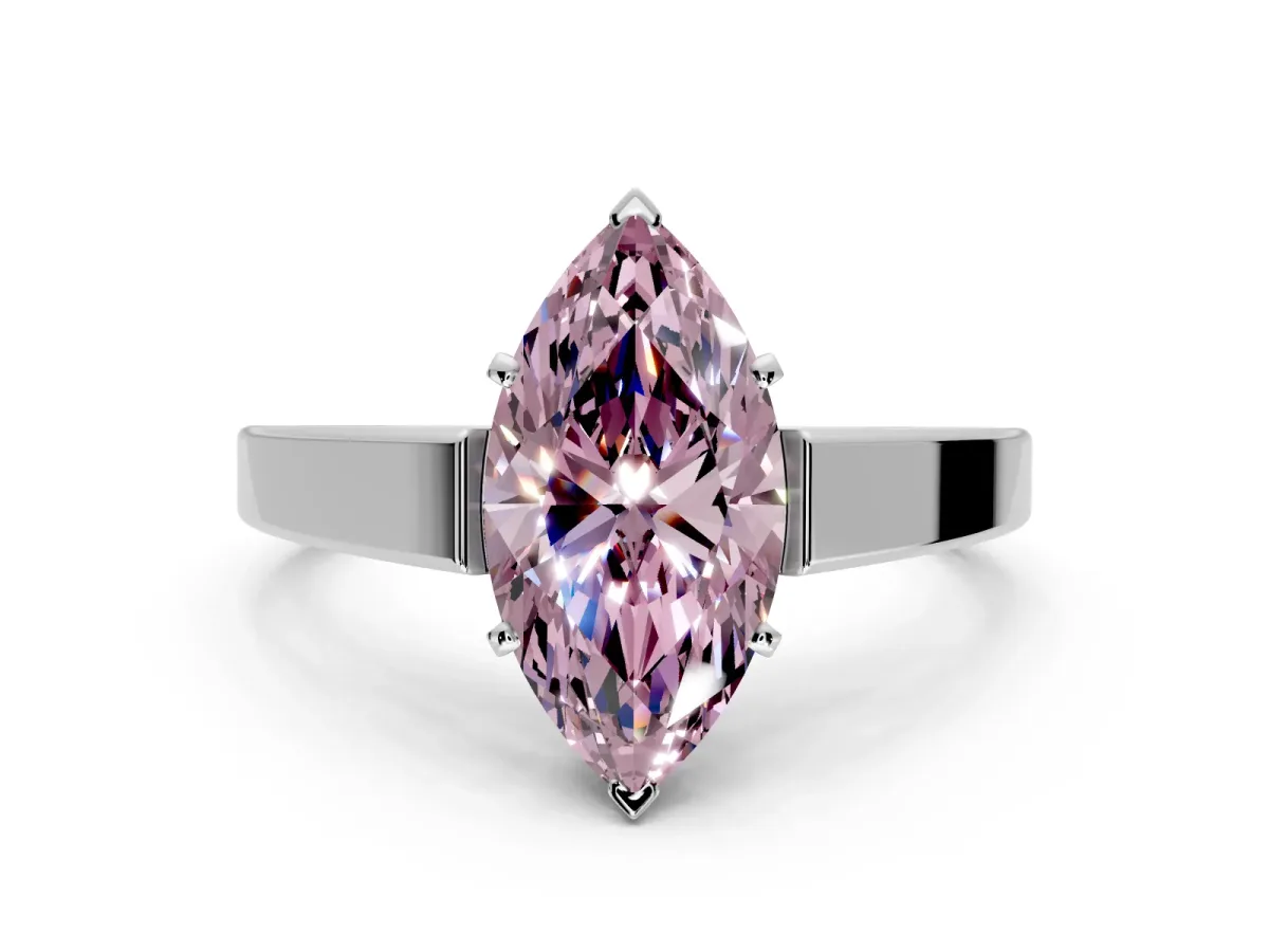 Solitaire Engagement Ring Setting for Fancy Pink Marquise Center with Tapered Split Shoulders and Prong Head in White Gold