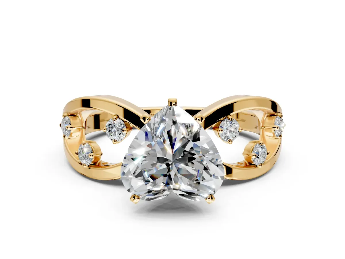 Solitaire Engagement Ring Setting for Heart-Shaped Center with Criss-Cross Accent Band and Prong Head in Yellow Gold