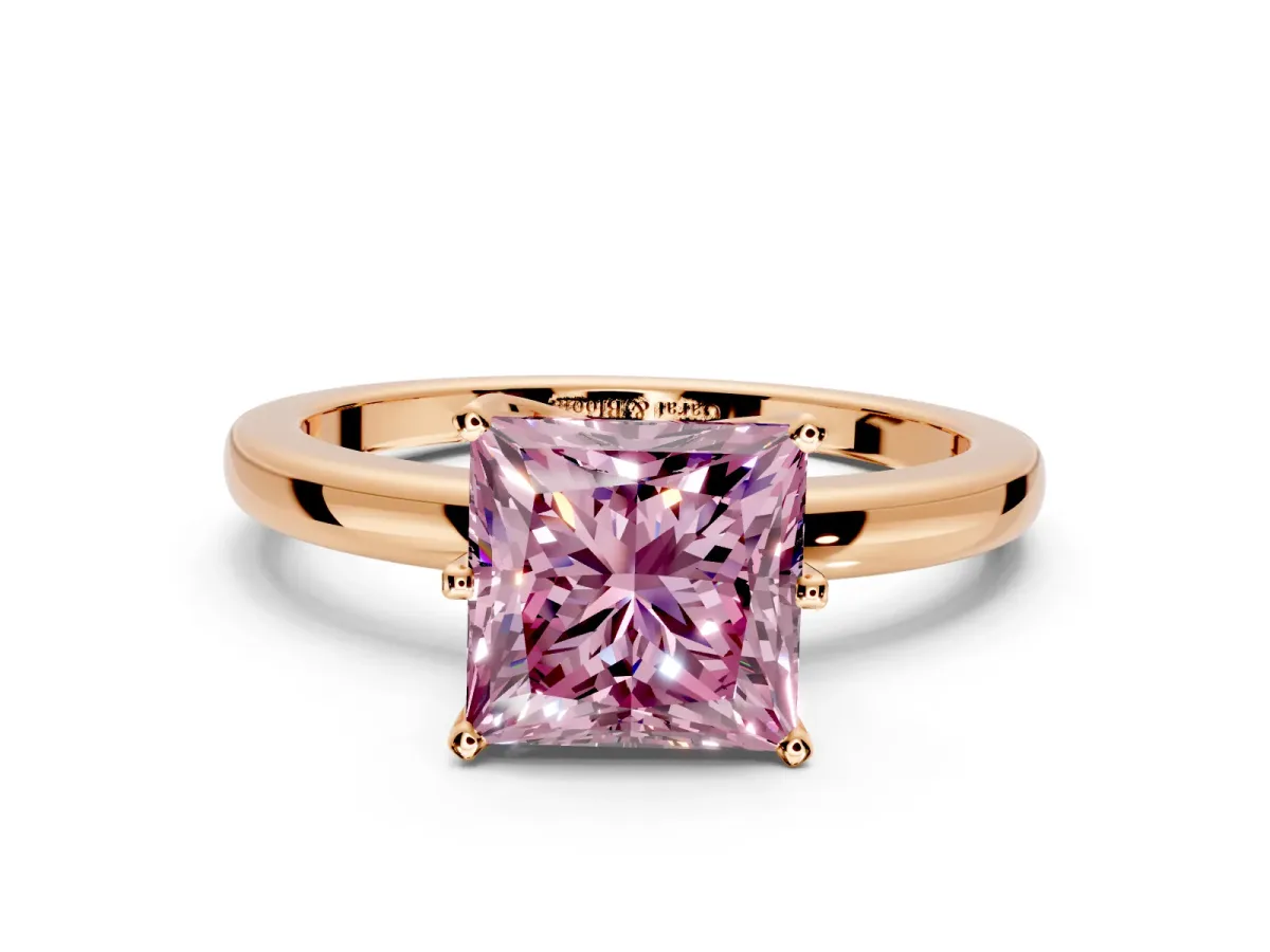 Solitaire Engagement Ring Setting for Fancy Pink Princess Cut Center with Plain Band and Tulip Prong Head in Rose Gold