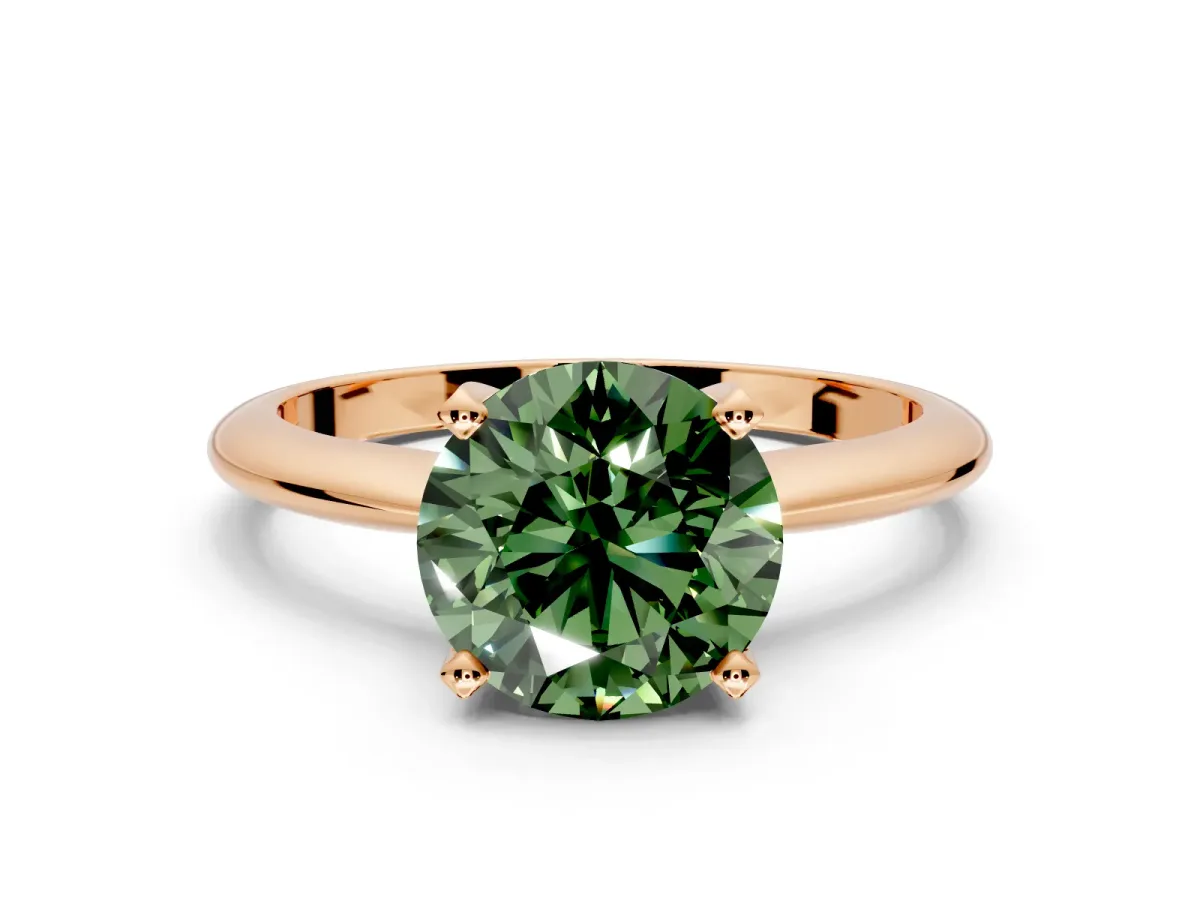 Solitaire Engagement Ring Setting for Fancy Green Round Cut Center with Knife Ridge Band and Claw Prong Head in Rose Gold