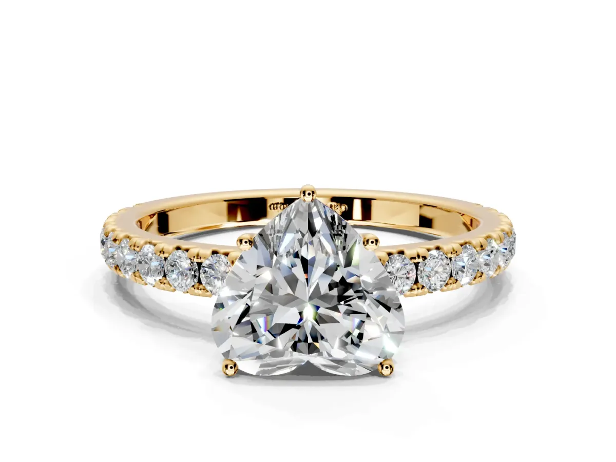 Solitaire Engagement Ring Setting for Heart-Shaped Center with Large Accent Band and Prong Head in Yellow Gold