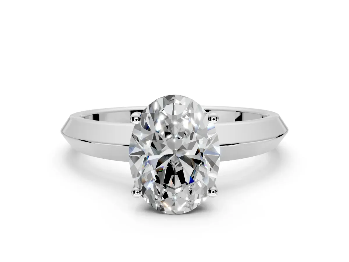 Solitaire Engagement Ring Setting for Oval Center with Wide Knife Ridge Band and Prong Head in Sterling Silver